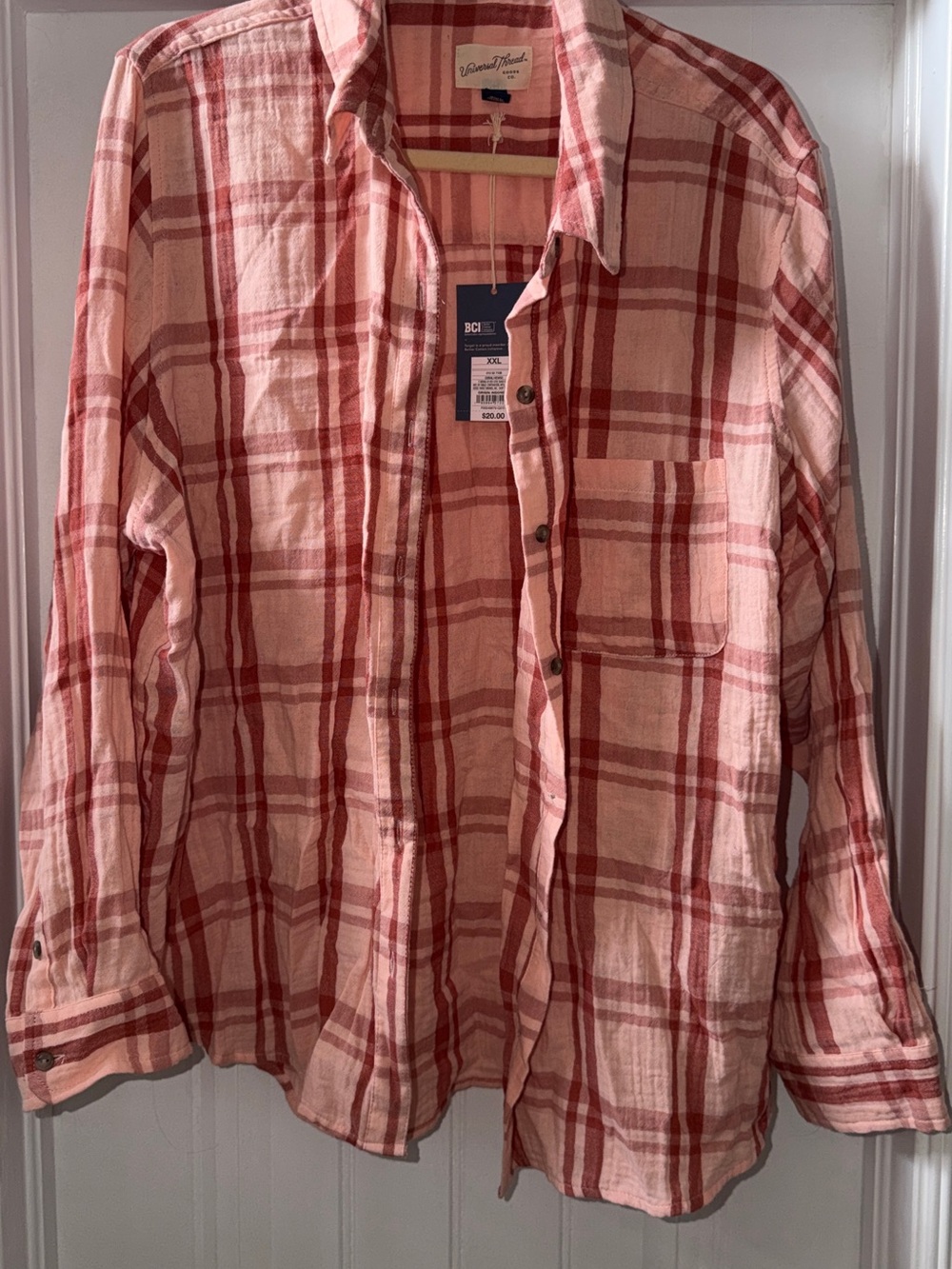 Universal Thread Pink and Red Plaid Button-Down Shirt